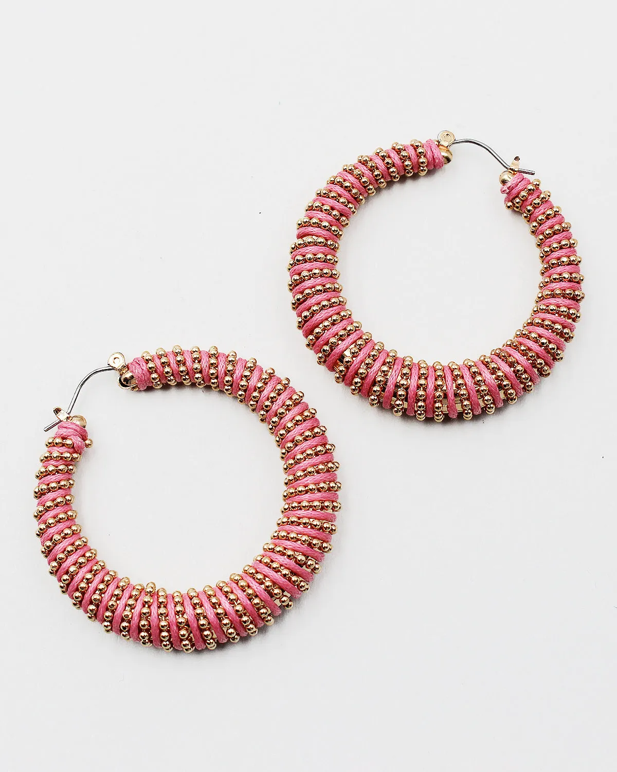 Threaded Hoop Earrings with Round Metal Beads