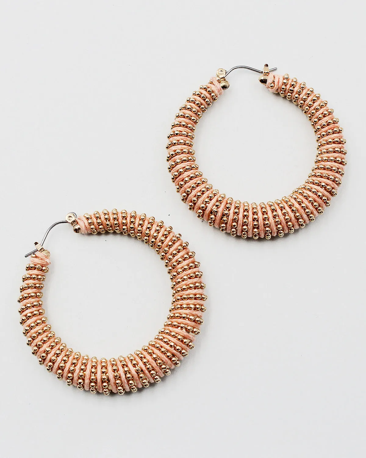 Threaded Hoop Earrings with Round Metal Beads