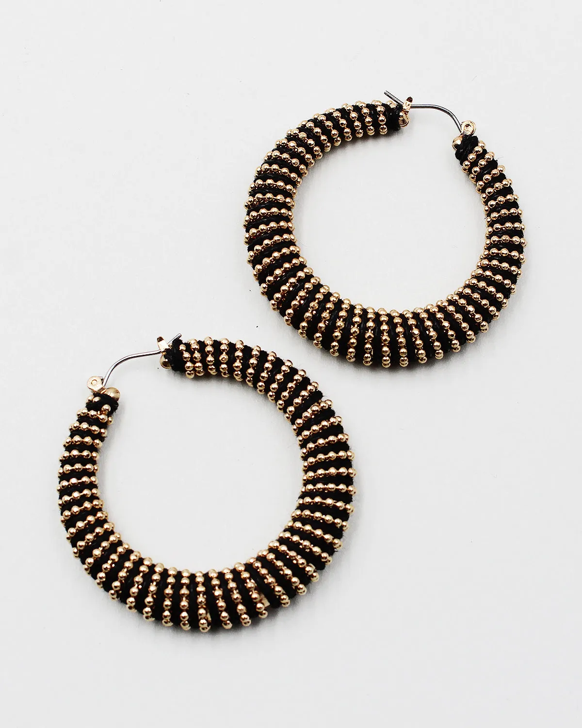 Threaded Hoop Earrings with Round Metal Beads