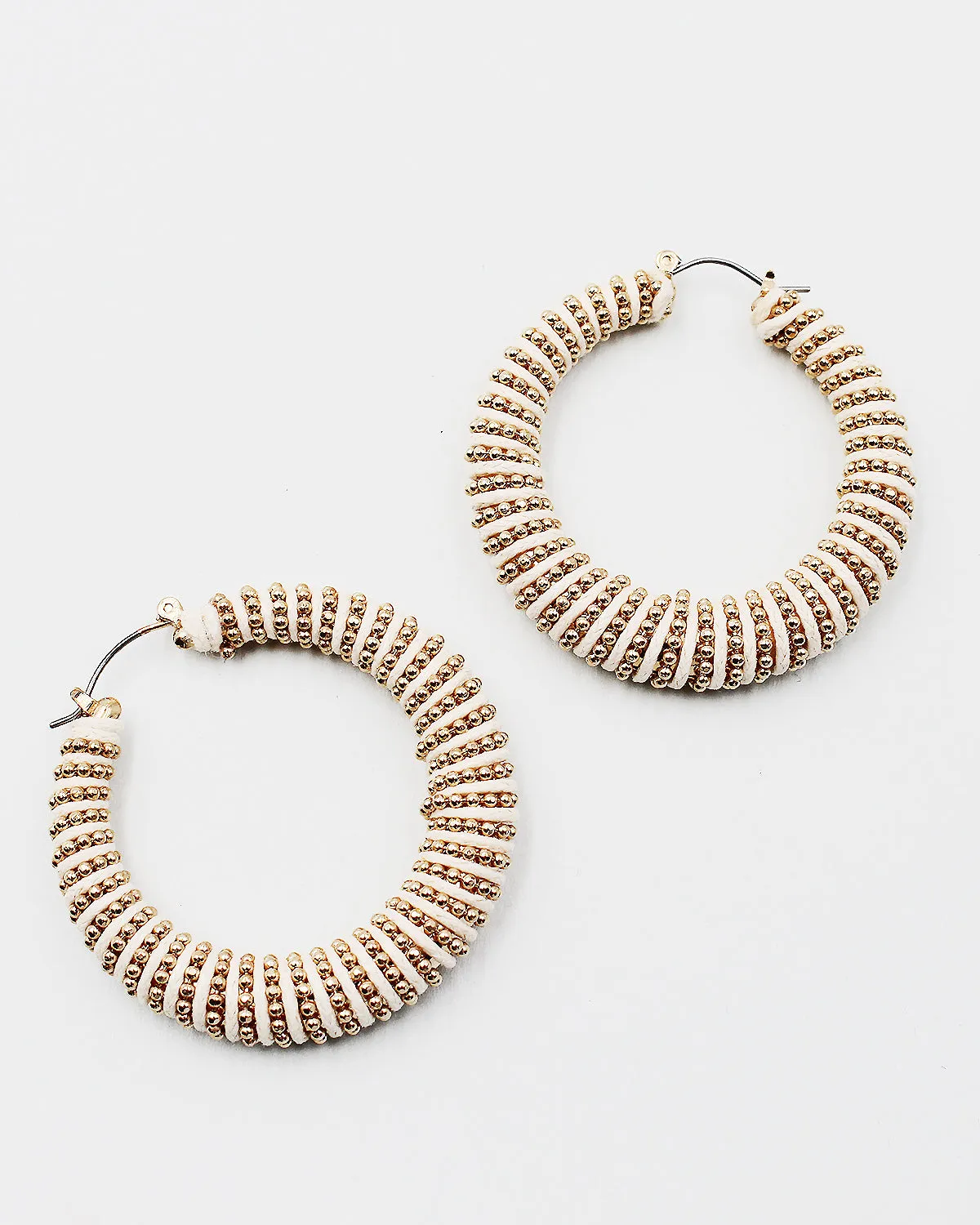 Threaded Hoop Earrings with Round Metal Beads