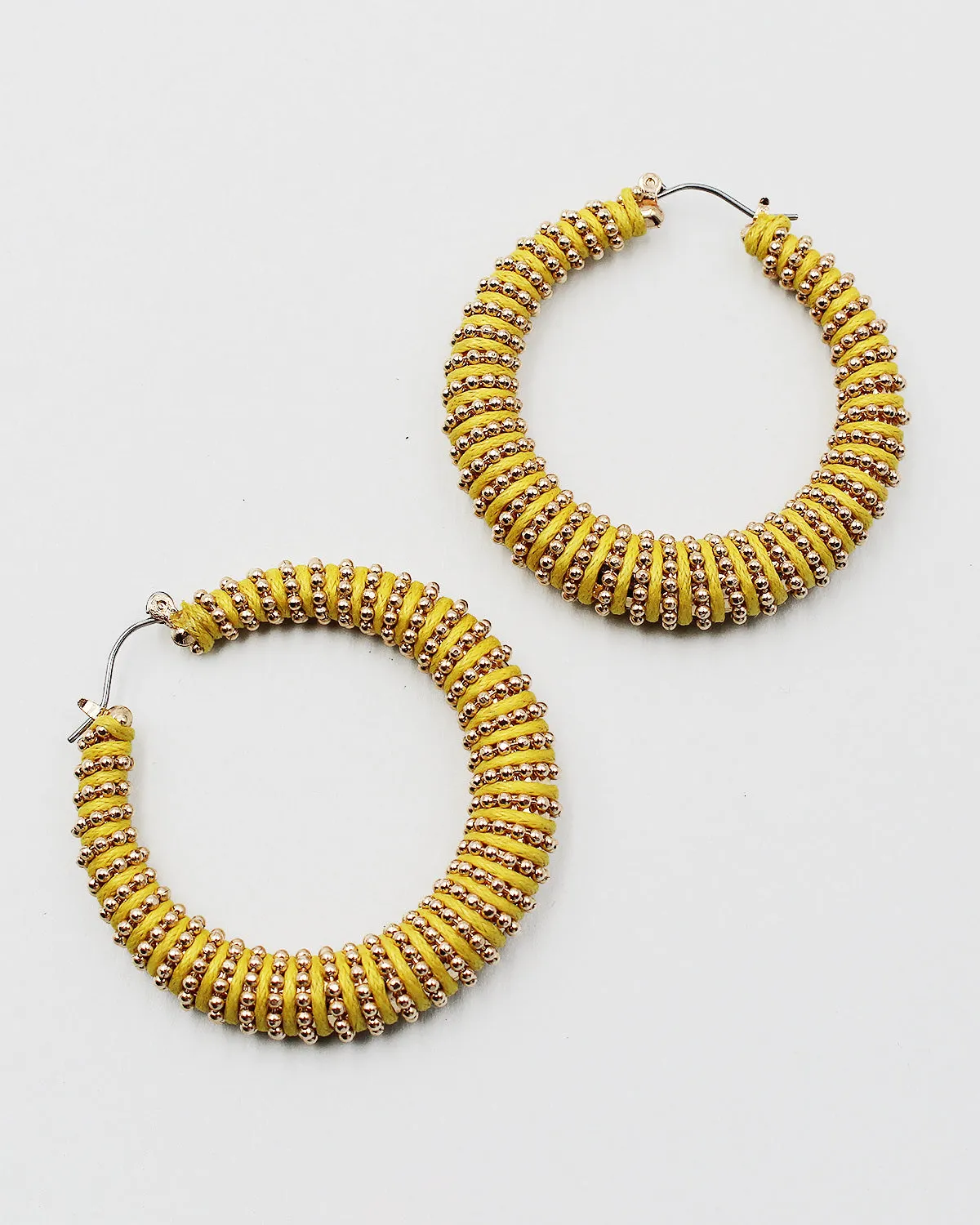 Threaded Hoop Earrings with Round Metal Beads