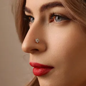 Tiny 6 Petal Opal Stone Threadless Flat Back Nose Stud, 20,18,16ga, 5-10mm, Unisex, Surgical Steel, SHEMISLI SS559