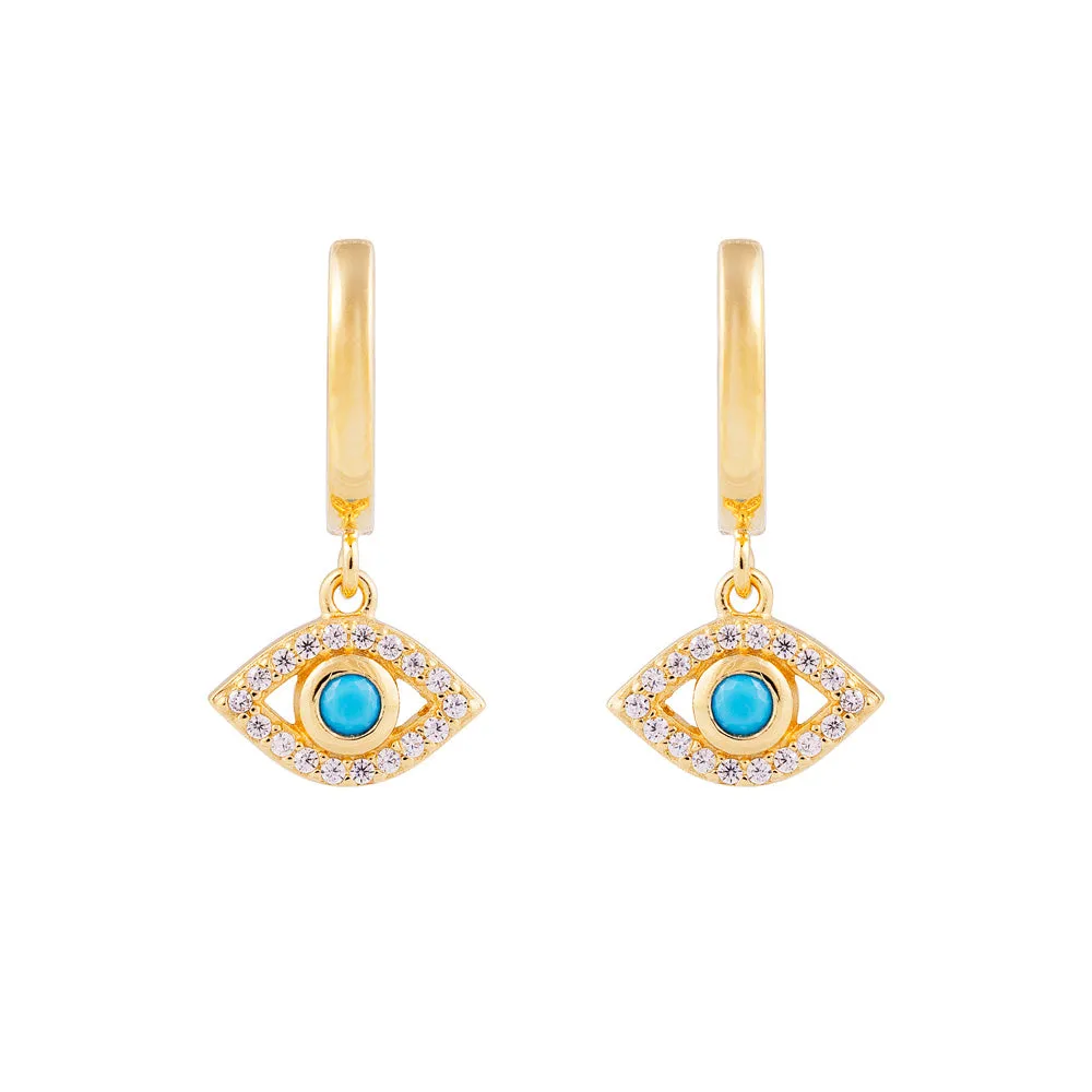 TURQUOISE EVIL EYE HOOPS