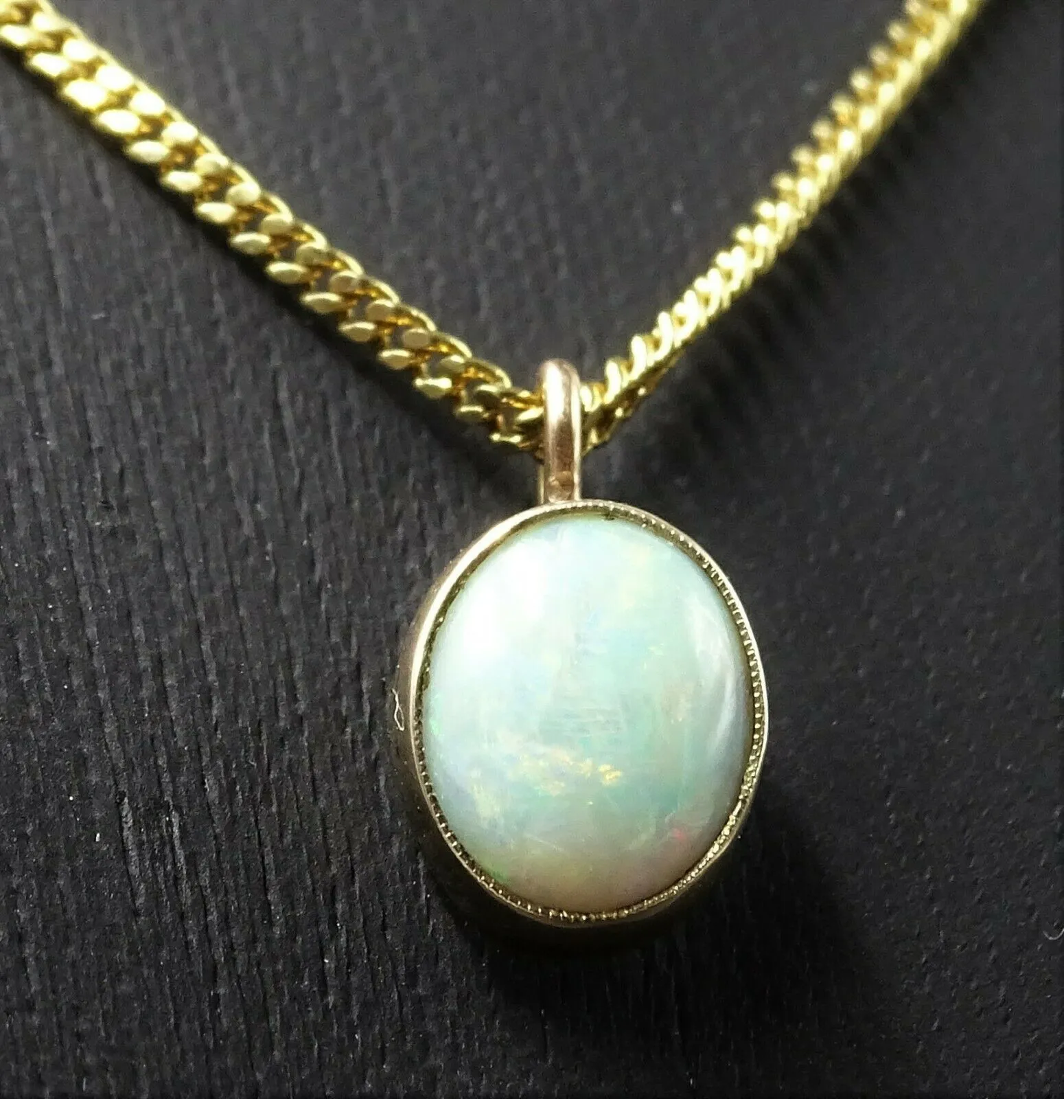 Vintage & Handmade 9ct Yellow Gold Light Natural Opal Pendant - Fine Jewellery