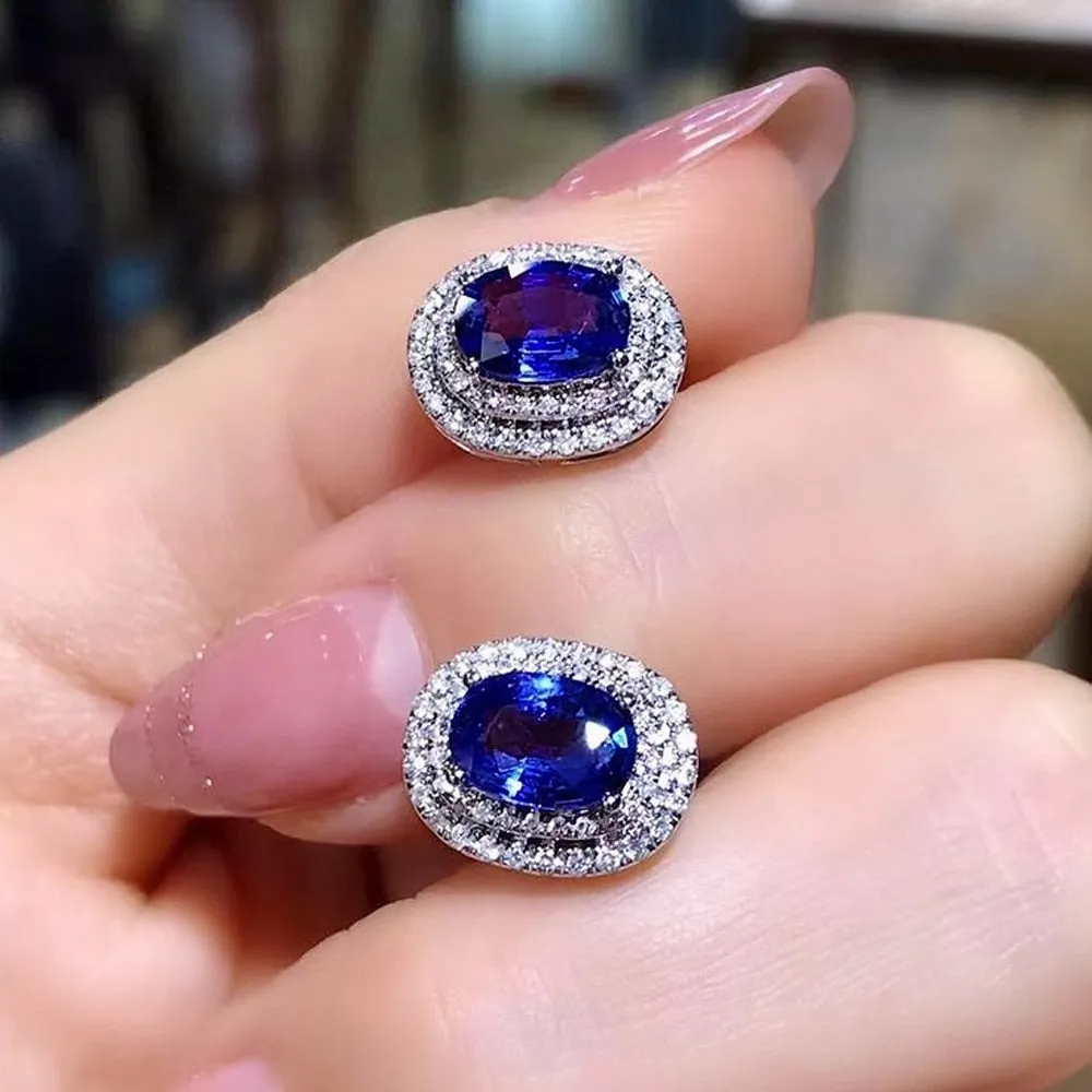 Vintage Blue Earrings for Women Luxury Cubic Zirconia Post Style Earrings