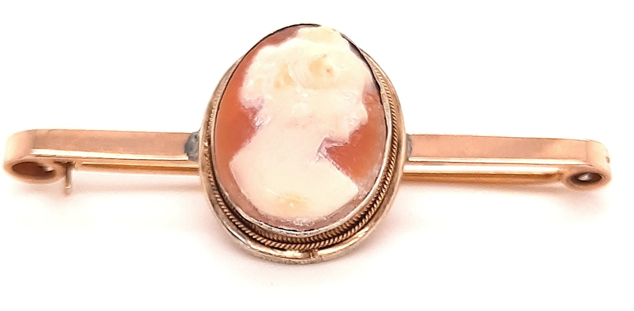 Vintage Portrait Cameo & Rolled Gold Bar Brooch