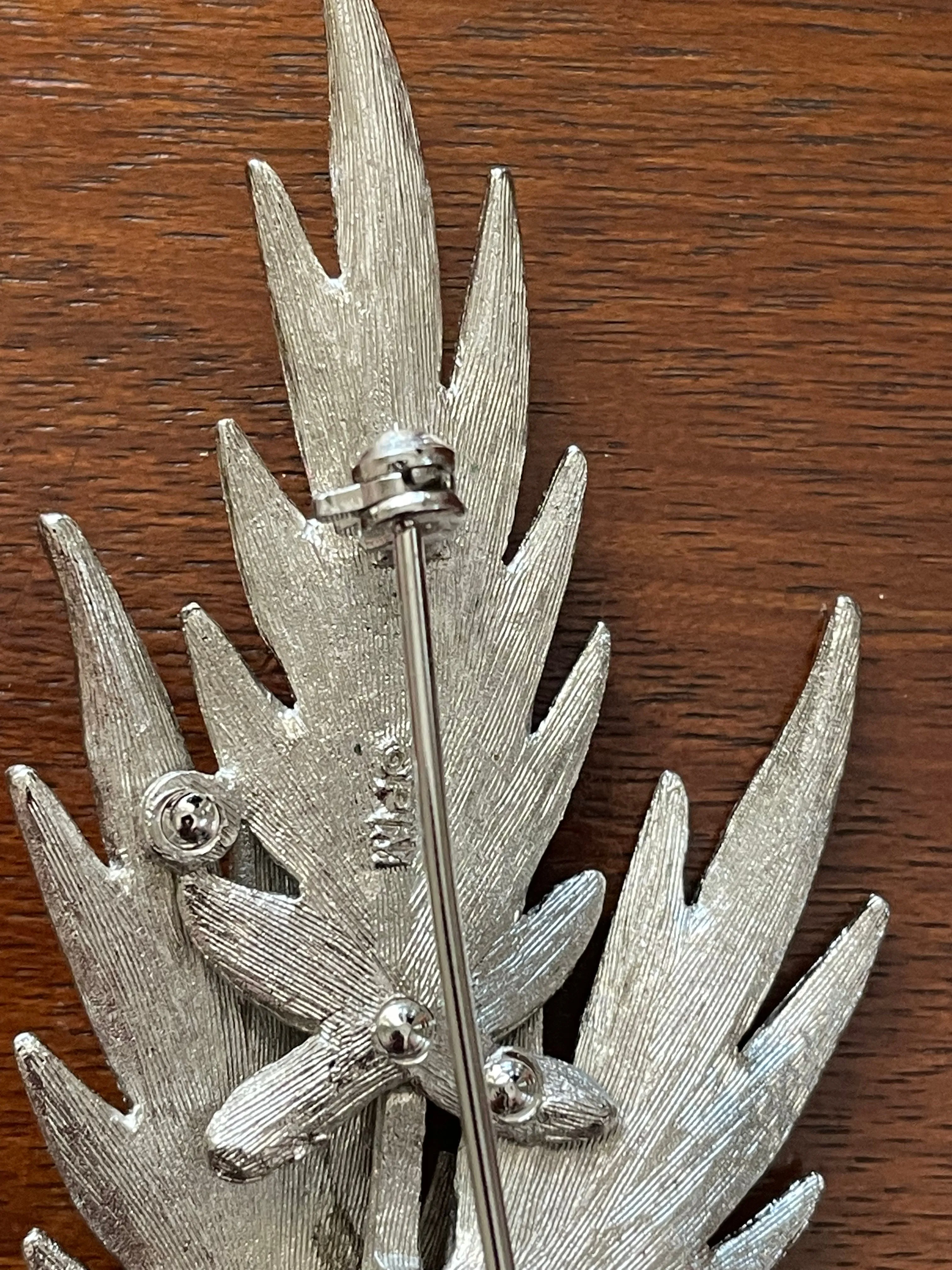 Vintage Silvertone Metal Signed PIM Leaf Brooch Pin Large