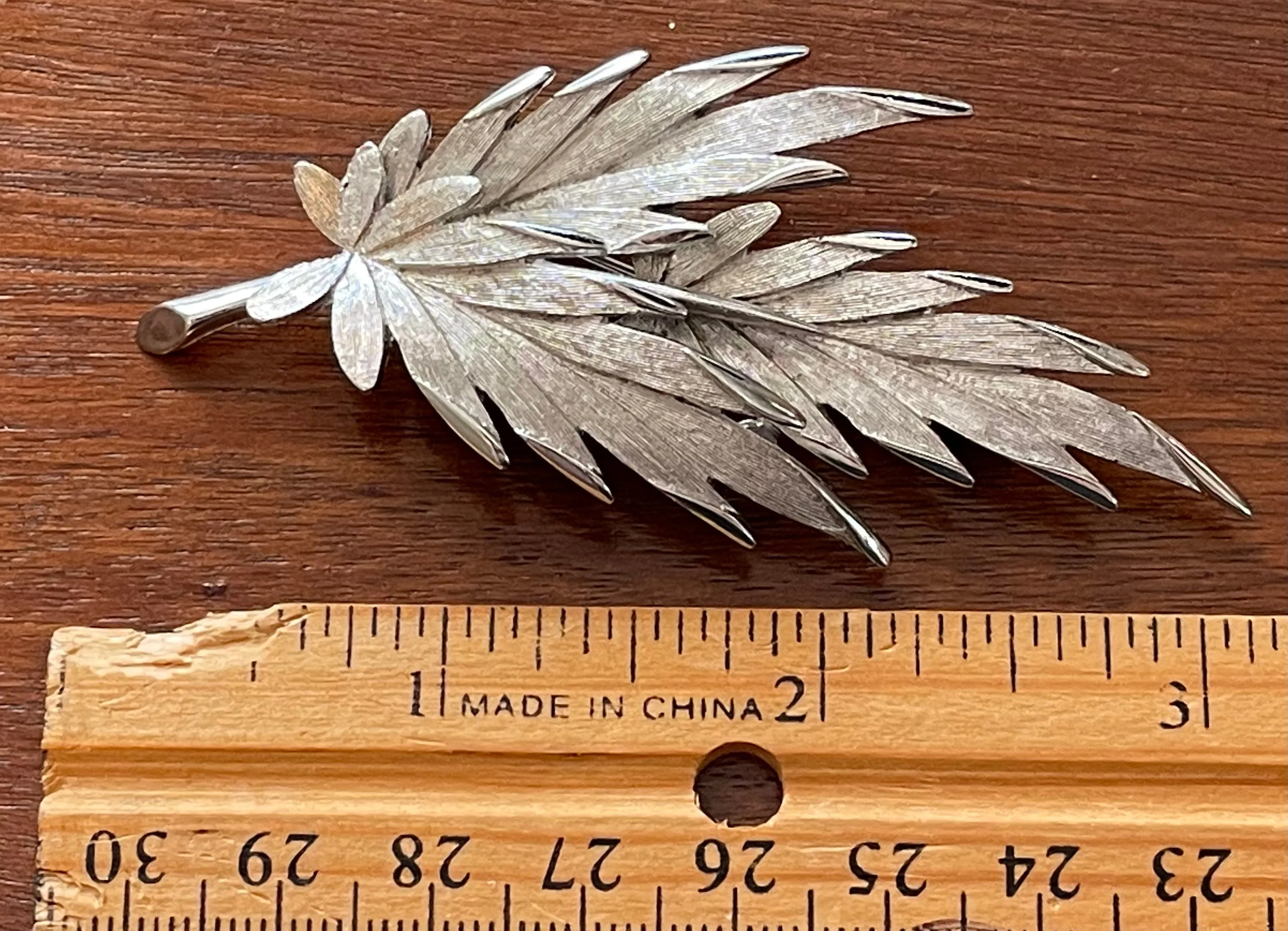 Vintage Silvertone Metal Signed PIM Leaf Brooch Pin Large