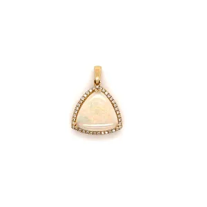 White Opal Pendant with Diamond Halo in 14K Yellow Gold