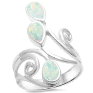 White Opal Wrap Around Spiral .925 Sterling Silver Ring