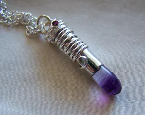 Wire Wrapped Rainbow Fluorite Silver Bullet Jewelry Pendant