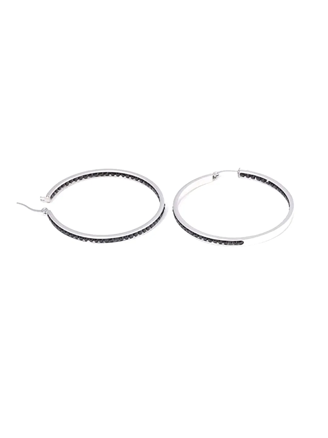 Yellow Chimes Hoop Earrings for Women Black Crystal Studded Silver Plated Hoop Earrings For Women and Girls