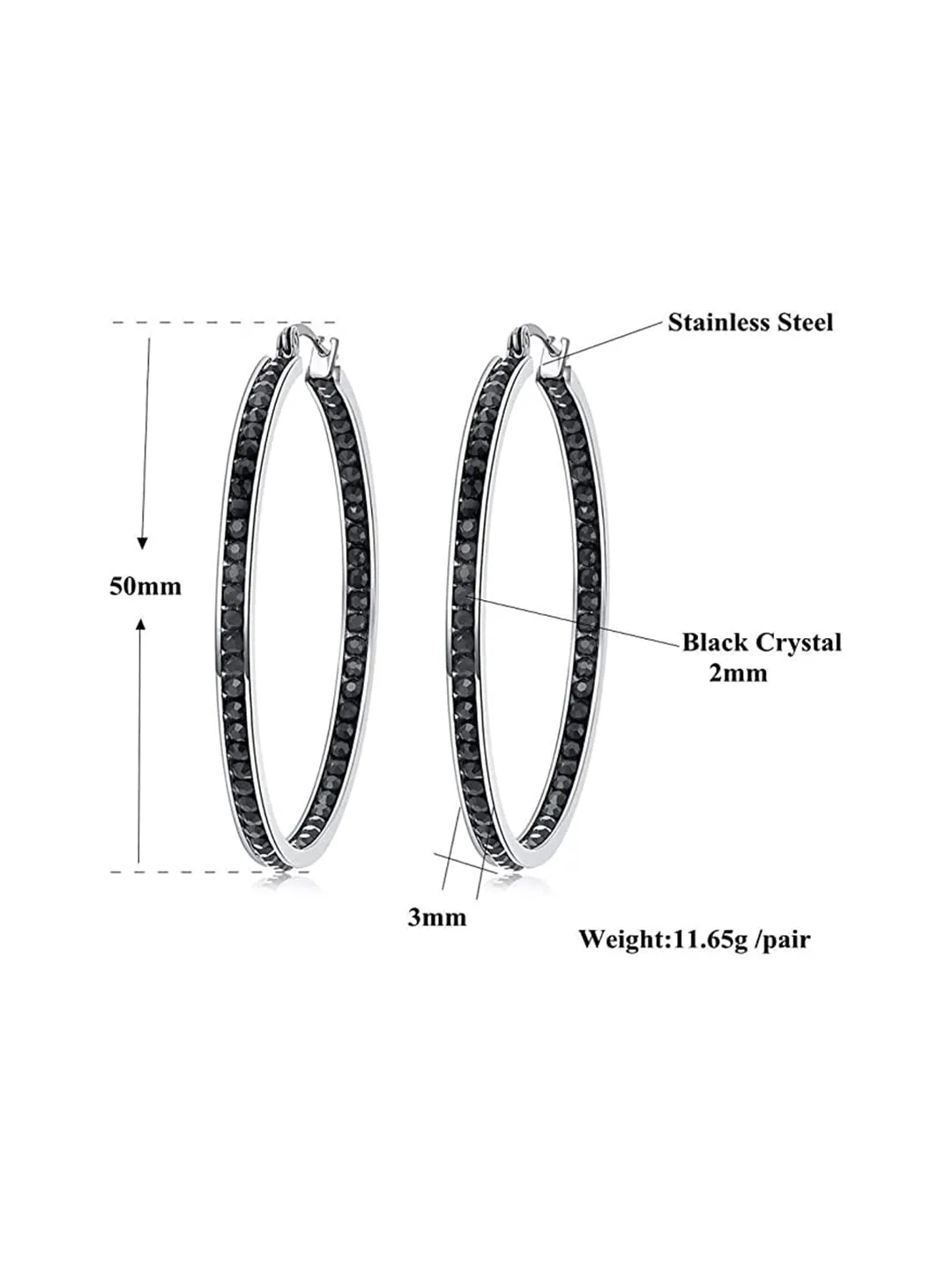 Yellow Chimes Hoop Earrings for Women Black Crystal Studded Silver Plated Hoop Earrings For Women and Girls