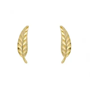 Yellow Gold Feather Stud Earrings GE2431