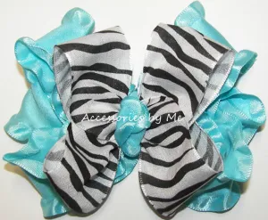 Zebra Turquoise Ruffle Hair Bow